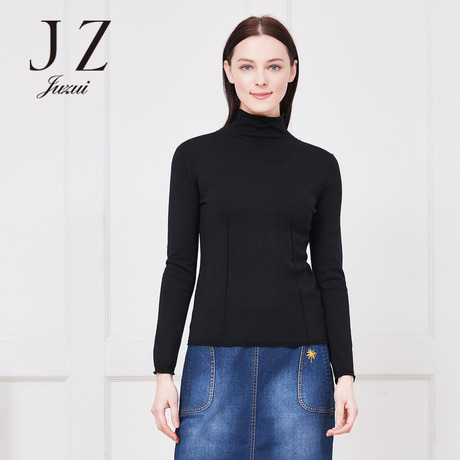 JUZUI玖姿奥莱2017秋装正品新款纯色山羊绒打底羊毛衫女商品大图