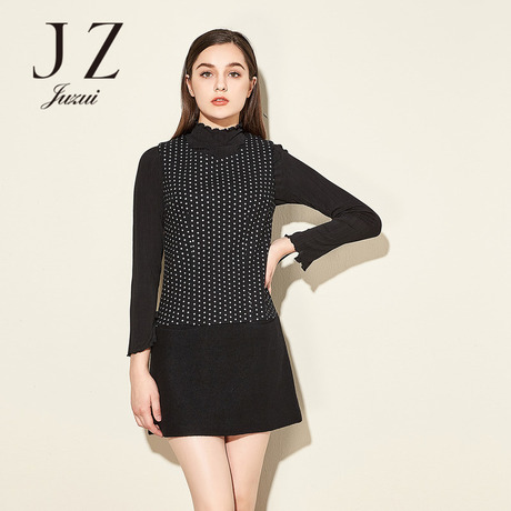 JUZUI/玖姿奥莱旗舰店2018冬装新款素雅无袖直筒显瘦连衣裙女商品大图