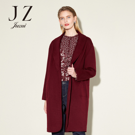 JUZUI/玖姿奥莱上衣女旗舰店2018冬新款纯色中长款毛呢外套商品大图