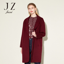 JUZUI/玖姿奥莱上衣女旗舰店2018冬新款纯色中长款毛呢外套图片