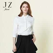 JUZUI/玖姿奥莱店2018春装新款纯色白衬衫中袖套头娃娃领上衣图片