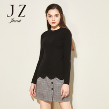 JUZUI/玖姿奥莱长袖圆领2018冬装新款修身纯色羊毛毛衣女图片
