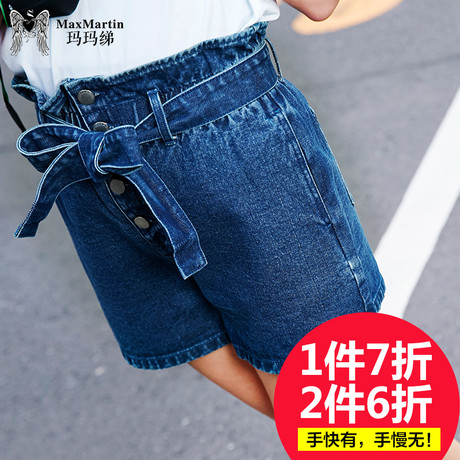 玛玛绨2018夏装新款韩版休闲宽松a字热裤高腰阔腿显瘦牛仔短裤女商品大图
