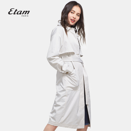 艾格Etam时尚知性收腰系带纯色中长款风衣外套女17013407388商品大图
