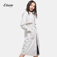 艾格Etam时尚知性收腰系带纯色中长款风衣外套女17013407388图片
