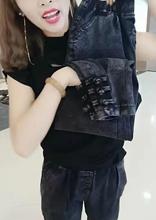 松紧腰显瘦哈伦裤 牛仔裤 盘扣百搭束脚裤 女2019秋季韩版 网红爆款