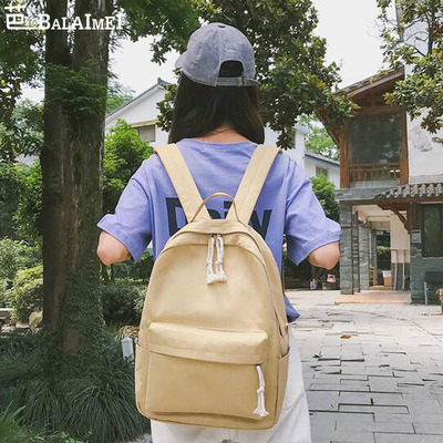 韩版高中少女中学生原宿复古双肩包简约初中帆布纯色小清新书包女