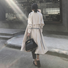 陌墨 2018秋季新款女装ins时尚气质条纹拼接长袖中长款风衣外套女图片