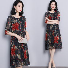 妈妈真丝连衣裙2019新款大牌桑蚕丝宽松显瘦过膝裙子夏图片