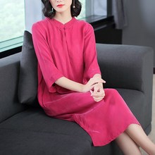 2019新款春夏装铜氨真丝旗袍连衣裙复古宽松大码中长款裙子图片
