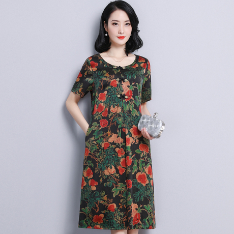 真丝连衣裙夏2019新款桑蚕丝中老年大码妈妈装女士裙子商品大图