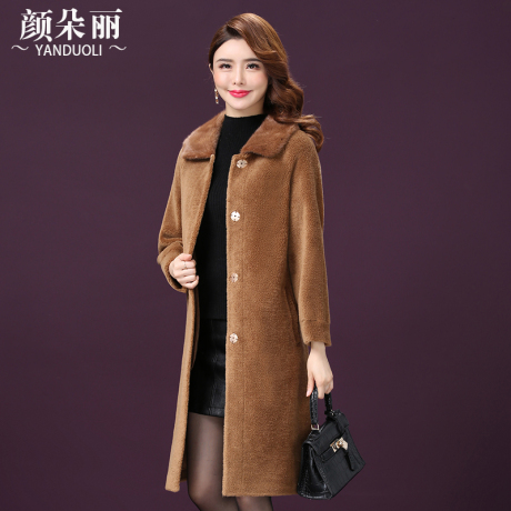 冬季中长款羊剪绒大衣女装新款皮草外套韩版时尚长袖羊毛上衣过膝商品大图