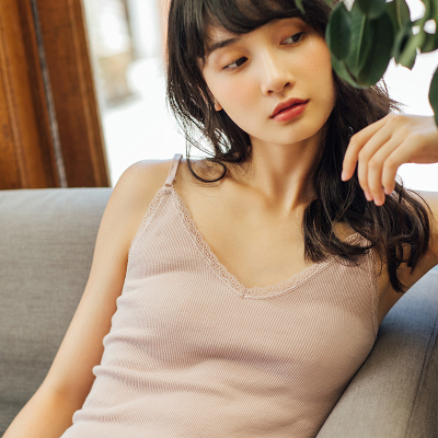 秋冬温暖新品无缝加绒保暖单层棉背心毛圈显瘦细肩带女士蕾丝内衣