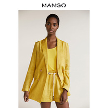 MANGO女装2018春夏|带盖口袋亚麻双排扣外套 时尚长袖上衣图片