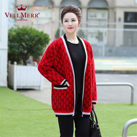 VELLMERR中老年女装2018秋季新款仿貂外套韩版开衫外披妈妈ZQQ918商品大图