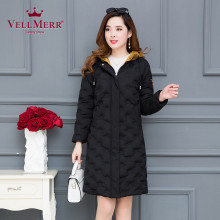 VELLMERR中老年女装2018秋冬新款中长款韩版直筒连帽棉外套ZQQ916图片