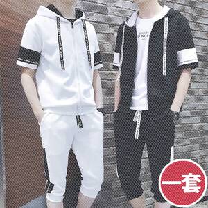 夏季2019新款男士短袖t恤休闲运动套装男装韩版潮流衣服男装夏装
