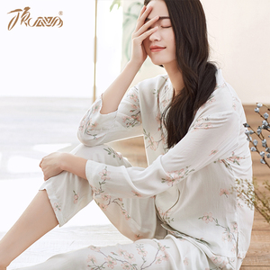 顶瓜瓜夏季睡衣凉爽透气垂坠轻薄田园风长袖家居服两件套空调服