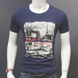 新款夏季男士短袖t恤圆领男装夏装上衣服潮修身半袖印花潮流体恤