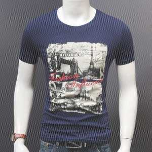 新款夏季男士短袖t恤圆领男装夏装上衣服潮修身半袖印花潮流体恤