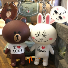 Friends布朗熊可妮兔情侣钥匙圈挂饰带铃铛 Line 创意礼物 丌Pi