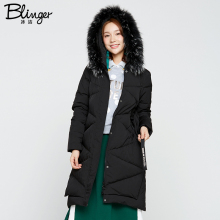 冰洁中长款羽绒服女连帽纯色修身显瘦加厚大毛领反季J70140042图片
