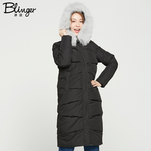 冰洁反季羽绒服女清仓 中长款撞色大毛领羽绒服女装加厚J70140022图片
