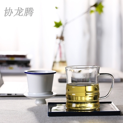 协龙腾耐热玻璃杯陶瓷内胆过滤茶杯透明办公室水杯泡茶杯大容量三