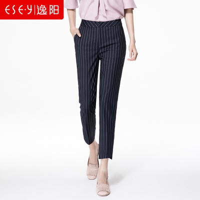 逸阳女裤2018夏季韩版新款九分条纹女生哈伦烟管裤子女学生0973