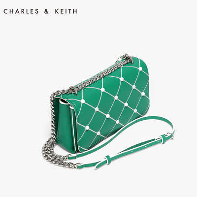 CHARLES&KEITH女士单肩包 CK2-70780565 复古法式格纹翻盖小方包