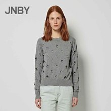 JNBY 圆领破洞镂空套头毛针织衫 江南布衣2018春新品 女5H182025