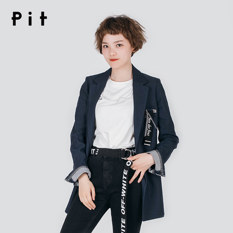 pit女装西装外套女韩版休闲百搭修身显瘦秋装新款长袖一粒扣搭配商品大图