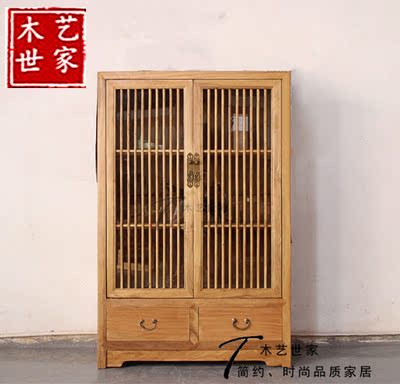 老榆木免漆新中式餐边柜酒柜 全实木玄关间厅柜 储物柜家具