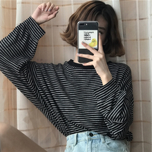 初秋女装韩版学院风宽松长袖条纹t恤女学生打底体恤ifashion上衣图片