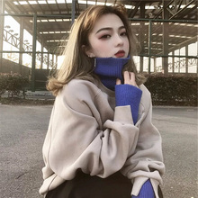 韩版宽松高冷范加绒卫衣冷系女装2018新款秋冬长袖ins超火上衣服图片