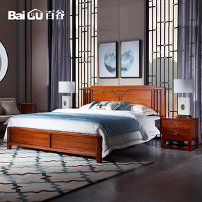 新中式实木床 现代简约红檀木双人床主卧床经济卧室家具成人床J22