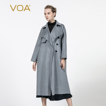 VOA稀有超细100%小山羊绒翻领单排扣欧美宽松款双面羊绒大衣S337图片