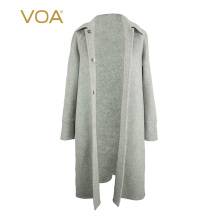 VOA新款银灰色翻领插肩袖单排扣欧美风中长款女双面羊毛大衣S7526图片