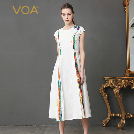 VOA38姆米重磅真丝不对称设计圆领包袖斜插袋绑带连衣裙A386商品大图
