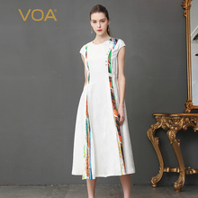 VOA38姆米重磅真丝不对称设计圆领包袖斜插袋绑带连衣裙A386图片