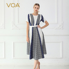 VOA重磅真丝连衣裙长款套头圆领桑蚕丝修身显瘦欧美女裙A965图片