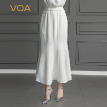VOA2019新款真丝简约纯色拼接中腰丝绸长款桑蚕丝鱼尾裙女C580图片