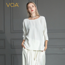 VOA2019新款真丝防晒拼接丝绸七分袖桑蚕丝连袖T恤女B677图片
