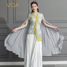 VOA40姆米重磅真丝T恤无袖披肩立领甜美修身显瘦桑蚕丝上衣B509图片