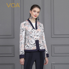 VOA真丝上衣双排扣门襟连体领贴春秋复古风琴褶包边短外套W325图片