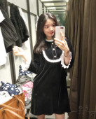 拼接天鹅绒立领迷你连衣裙2731 2731247 247 2018秋季新品 WMXZ
