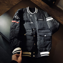 加厚 美式牛仔布棒球衫 工厂清货 棉服外套棉衣 竖条纹 超值特价
