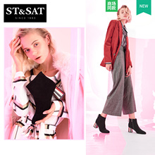 St&Sat 星期六秋冬舒适圆头粗跟高跟短靴女SS84116664