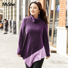 MsShe加大码女装2018新款冬装胖mm高翻领间色拼接毛衣M1843243图片