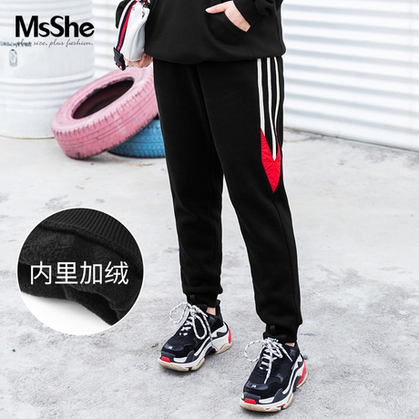 MsShe加大码女装2018新款冬装 加厚保暖羊羔毛运动长裤M1841006商品大图